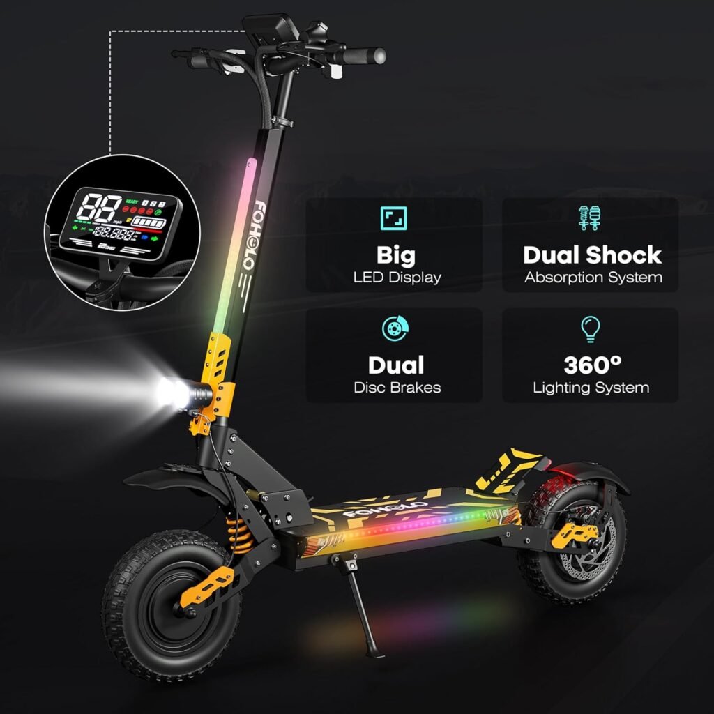 FOHOLO F15 electric scooter night riding with lights