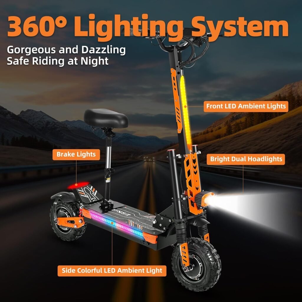 FOHOLO F13 electric scooter lighting system at night